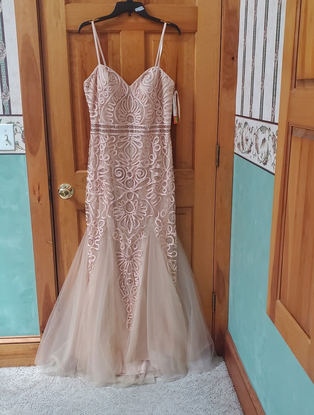 Elegant Blush Lace Appliqué Mermaid Dress